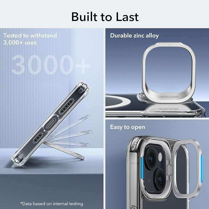 ESR for iPhone 15 Plus Case, Compatible with MagSafe, Military-Grade Protective Case, Built-in Stash Stand Phone Case, Scratch-Resistant Back Cover, Classic Series, Clear