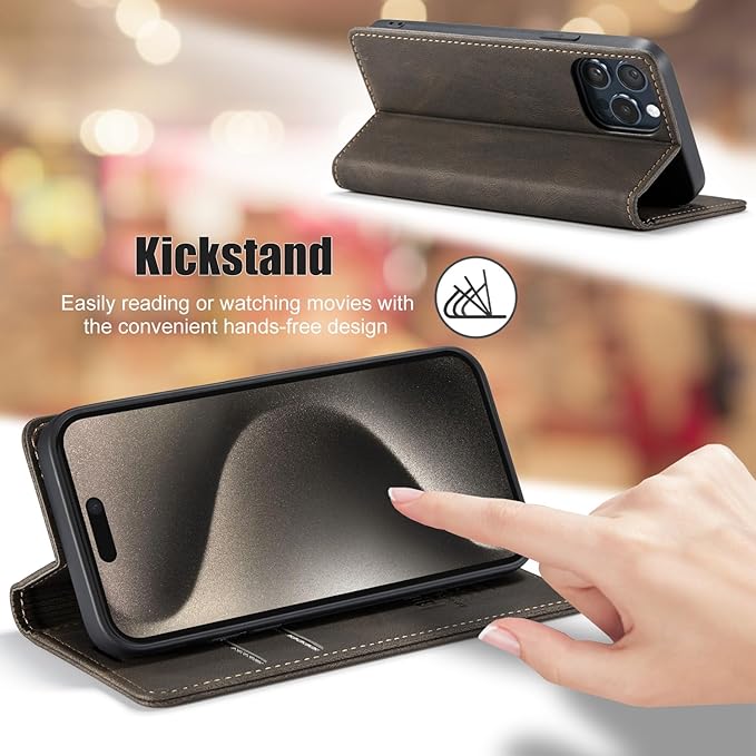 japezop iPhone 15 Pro Max 5G Wallet Case with [RFID Blocking],Card Holder Kickstand Magnetic,Leather Flip Case Wallet for iPhone 15 Pro Max 5G 6.7 Inch(Coffee)