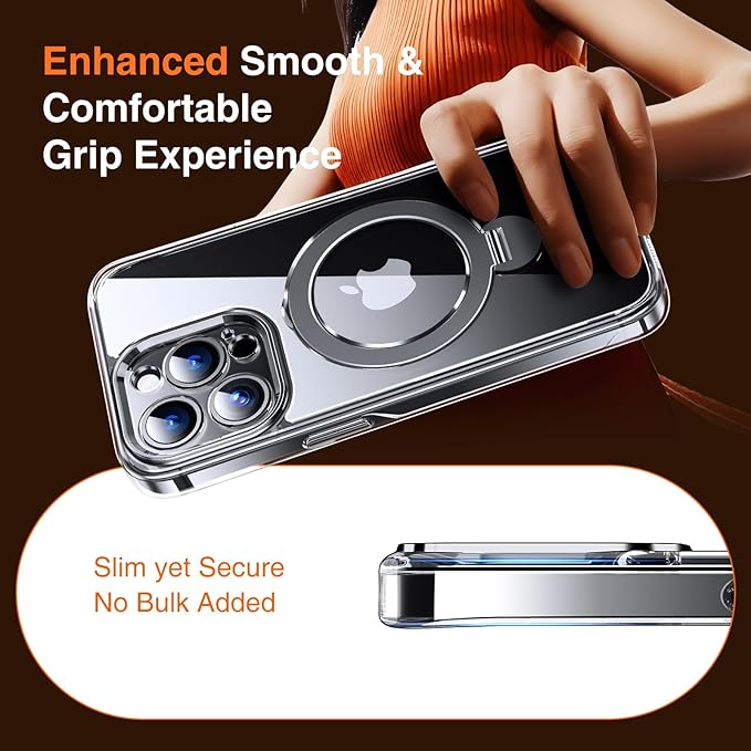 360° O-Ring MagStander for iPhone 14 Pro Case with Magnetic Kickstand Ring Holder [Compatible with MagSafe][360°Rotate Stand Ring][Military Shockproof] iPhone 14 Pro Phone Cover Clear