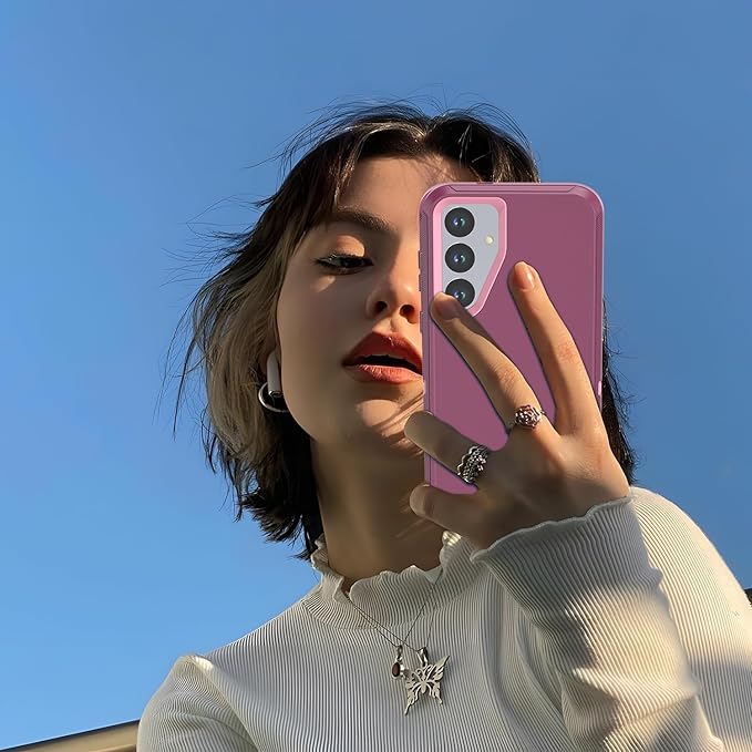 Designed for Samsung Galaxy S24/S25 Case [with Privacy Screen Protector] 3-Layer Full Body Protection Rugged Shockproof Heavy Duty Phone Case Cover, Purple/Pink