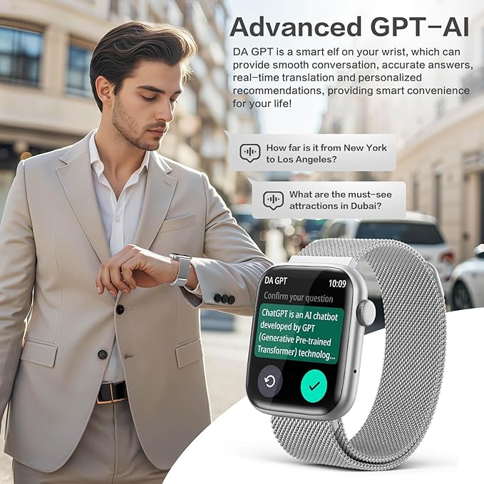 2025 Smart Watches Blood Pressure, 1.9" AMOLED Display with Bluetooth Call, Smartwatch with Da GPT AI/AI Watch Face, 24/7 Heart Rate Stress Sleep Monitor, IP68 Waterproof, Compatible with Android iOS