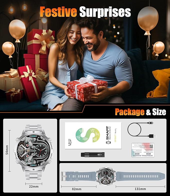 LIGE Smart Watches for Men Answer/Make Calls,1.75" Display Fitness Tracker with Compass Altitude and Barometric Pressure 900mAh Sleep Monitor 110+Sport Modes for Android iOS Smartwatch(Silver)