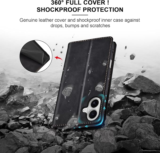 Jasonyu Flip Wallet Case for iPhone 16,Leather Magnetic Folio Cover with Card Holder,Kickstand - TPU Shockproof Durable Protective Phone Case,Black