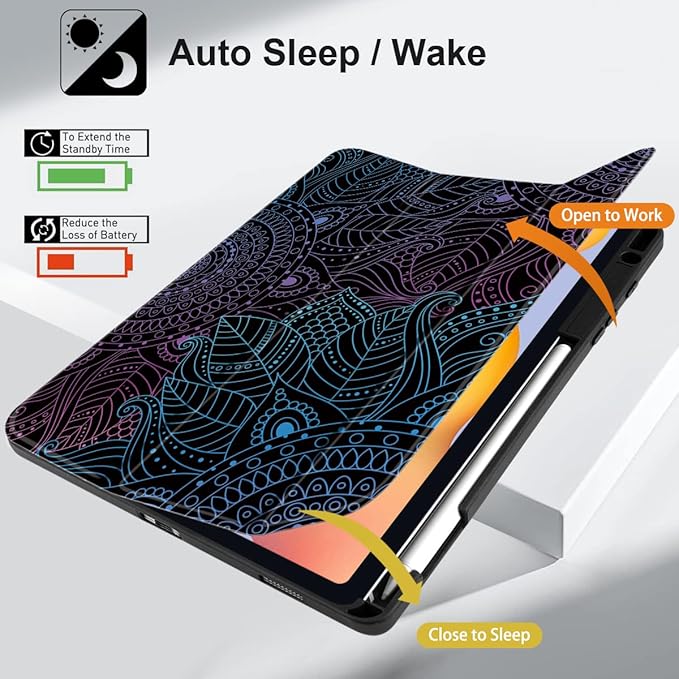 DONGKE Case for Samsung Galaxy Tab S6 Lite 10.4 Inch 2024/2022/2020, Trifold Stand + S Pen Holder + Auto Wake/Sleep + Soft TPU Protective Stand Back Cover, Mandala