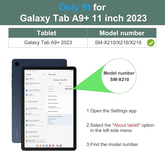 DTTO for Samsung Galaxy Tab A9 Plus 11 inch Case 2023, Premium Leather Business Folio Stand Cover with Hand Strap for Galaxy Tab A9+ 11'' 2023 Model (SM-X210/X216/X218)-Auto Wake/Sleep, Midnight Green