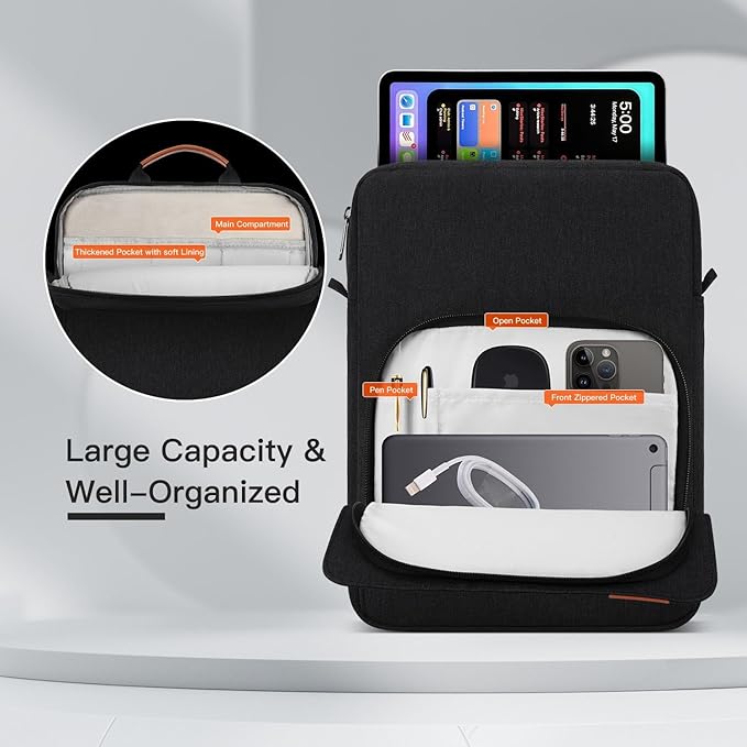 9-11 Inch iPad Carrying Bag for 11 inch iPad Pro M4 /11 inch Air M3 M2, Samsung Galaxy Tab S10+ Plus, Fire Max 11/ HD 10", Travel Shoulder Tablet Sleeve Case, Black