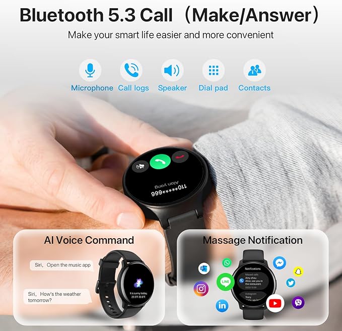 Smart Watch(Answer/Make Call) 2025 Smart Watches for Men Women 100+ Sports Fitness Tracker with Heart Rate,Sleep Monitor,Pedometer,Calories IP68 Waterproof Activity Tracker for Android/iOS