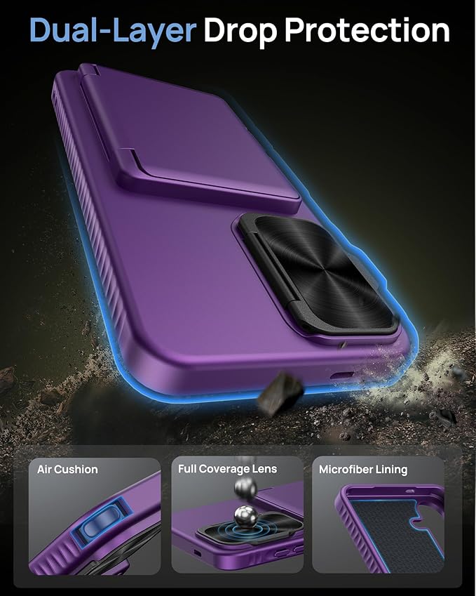 for Samsung Galaxy S25+ Plus Case, Built-in Card Holder & Stand & Lens Cover, Military Grade Drop Tested Soft Silicone Edge Rugged Protective Wallet Phone Case for S25+ Plus 6.7" 2025, Purple