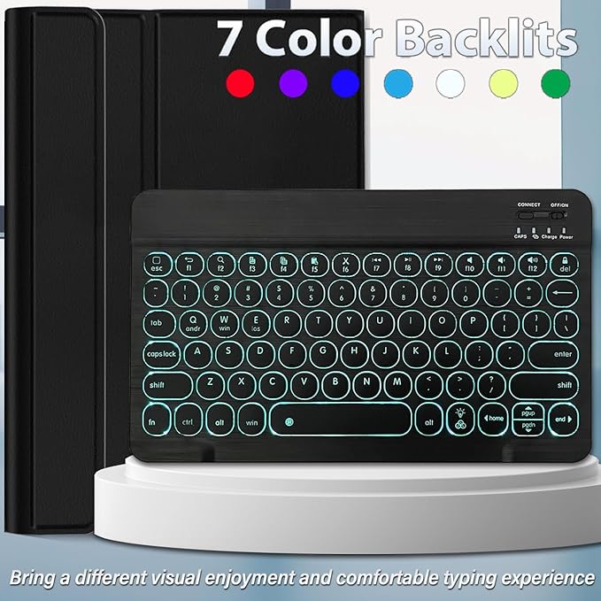 Backlit Keyboard Case for Lenovo Tab M11 2024 11 Inch TB-330FU Tablet, 7 Colors Light Detachable Wireless Keyboard with PU Leather Folio Cover Case for Lenovo Tab M11 11” 2024 Release