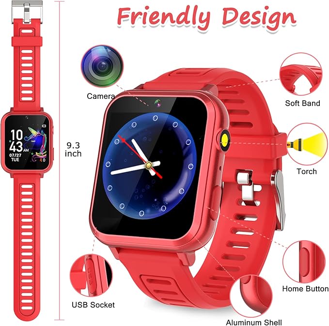 Smart Watch for Kids - Kids Smart Watch Girls Boys Gifts for 4-12 Years Old with 24 Games Camera Video Music Player Flashlight Alarm Clock Pedometer Birthday for Boys Girls Age 6 7 8 9