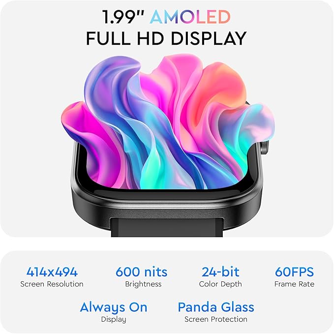 OCTANDRA Beyond VeryFit Smart Watch for Men Women 1.99" AMOLED Screen AI Voice 3ATM Fitness Tracker Watch Heart Rate/Blood Pressure/Oxygen Saturation/Stress/Step/Sleep Monitor (GTX12) (Black & Grey)