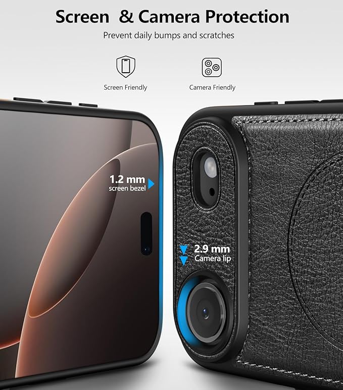 Magnetic for iPhone Air Leather Case,Built-in Invisible Stand [Compatible with Magsafe] Protective Slim Kickstand Phone Cover for iPhone Air Case, Black