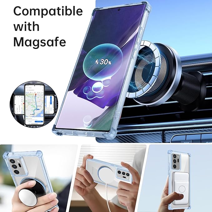 for Samsung Galaxy Note 20 Ultra Case Magnetic Compatible with MagSafe,with 1 Tempered Glass Screen Protector,Built-in 360°Kickstand Ring Military Grade Shockproof Heavy Duty Protection Blue