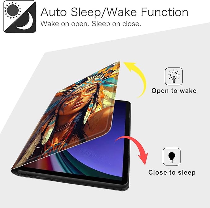 Case for Samsung Galaxy Tab S10 FE/ S9 FE 5G 10.9 Inch/Tab S9 11 Inch, Slim PU Leather Stand Cover with Auto Wake/Sleep, Multi-Angle Viewing & Shockproof, Native American