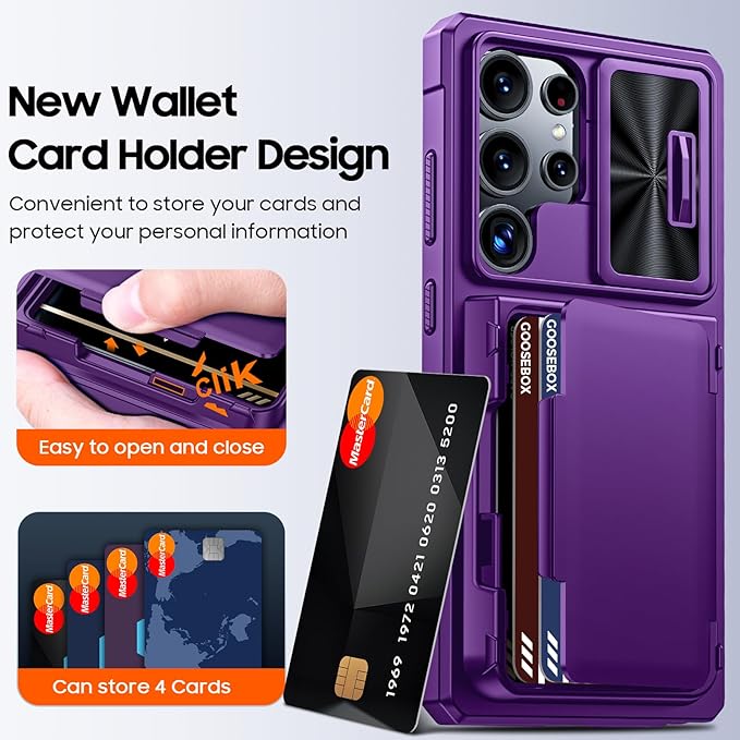 for Samsung Galaxy S25 Ultra Case Wallet with RFID [Cards Holder][Camera Cover][Edge Raised] Full Body Shockproof Silicone Protective Phone Case for Galaxy S25 Ultra 6.9" 2025 (Purple)