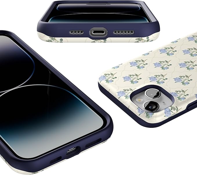 Casely iPhone 14 Case | Vintage Garden | Blue Hydrangea | Bold Protective Design | Compatible with MagSafe