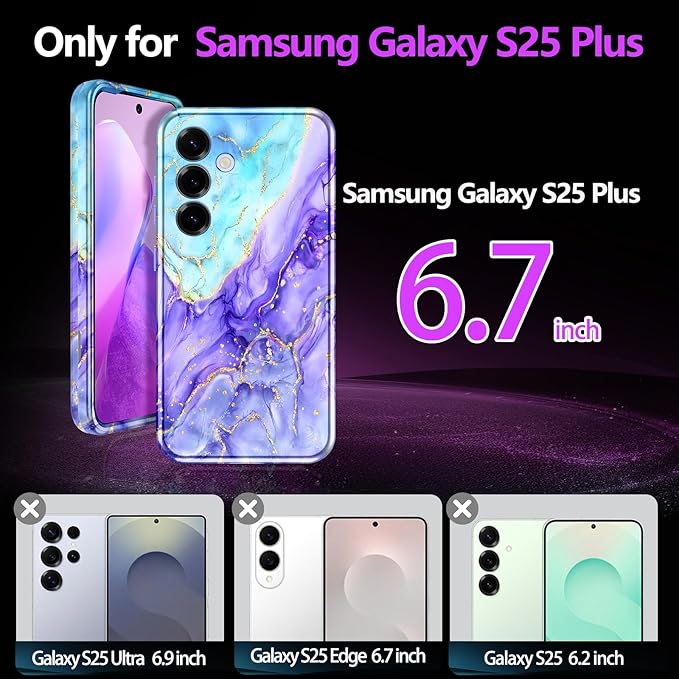 Casetego for Galaxy S25 Plus Case,Compatible with MagSafe,[Military Grade Drop Test] Full Body Protection Slim Shockproof Rugged Marble Women Case for Samsung Galaxy S25 Plus 6.7 inch,Cobalt Violet