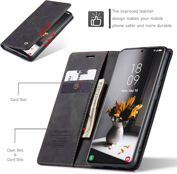 for Samsung Galaxy S21 Ultra Case, Flip Wallet Leather Case with Card Holder Magnetic Closure Shockproof Kickstand Protective Phone Cases Cover for Samsung S21 Ultra,Black