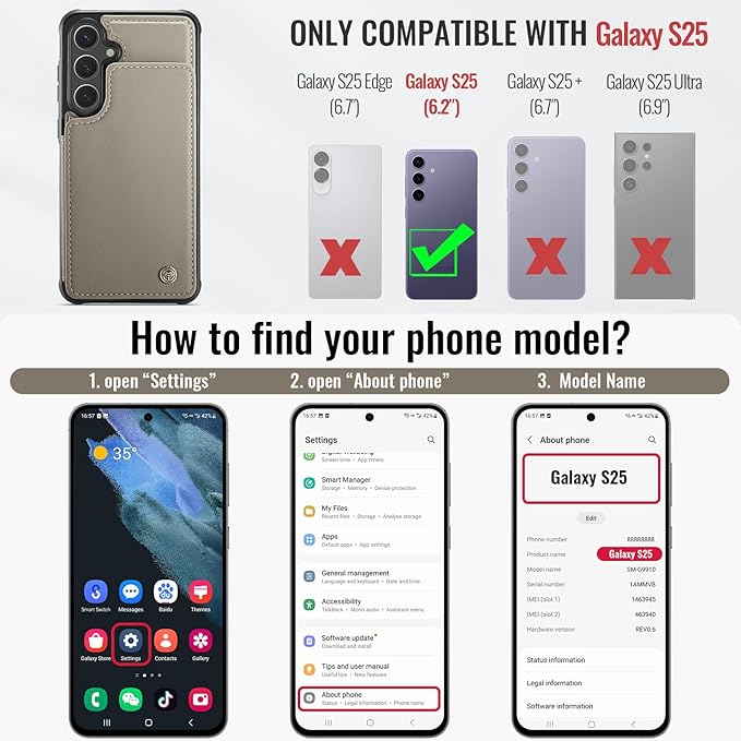 Vinich for Samsung Galaxy S25 Wallet Case with Card Holder, RFID Blocking Credit Slots Kickstand Shockproof Phone Cover for Women Men, Gray