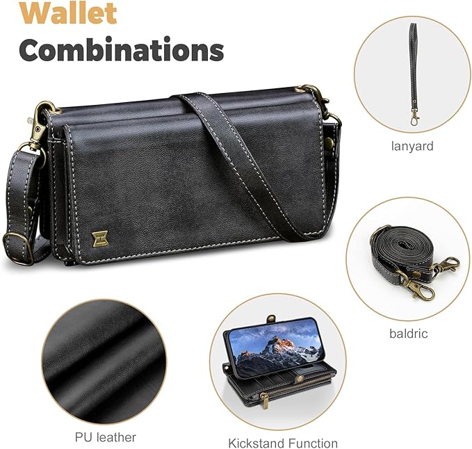 for iPhone 11 Pro Max Wallet Phone Case with 8 Card Holder,RFID Blocking | PU Leather | Kickstand | Flip | Wrist Strap&Shoulder Strap | Shockproof | Zipper Wallet | Women Men | 6.5" | Black