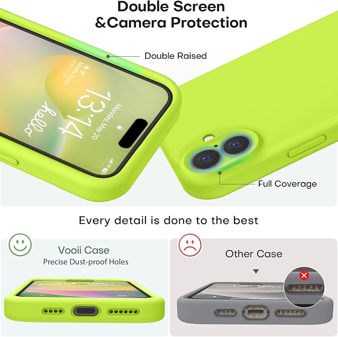 Vooii Compatible with iPhone 16 Plus Case, Liquid Silicone Upgrade [Camera Protection] [Soft Anti-Scratch Microfiber Lining] Shockproof Phone Case for iPhone 16 Plus 6.7 inch - Fluorescent Green