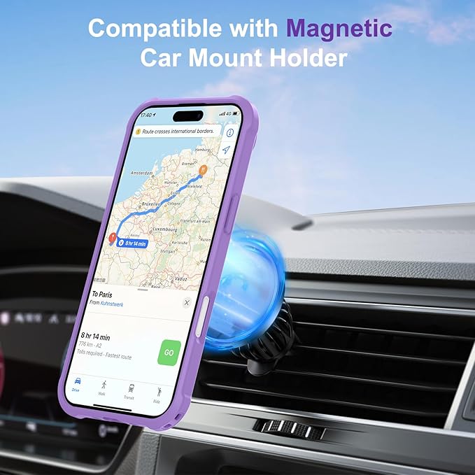 Compatible with iPhone 17 Air Case with Invisible Magnetic Ring Stand [Compatible with Magnetic] [Military Drop Protection] Shockproof Slim Hard Back Soft Edge Case 6.6 Inch, Purple