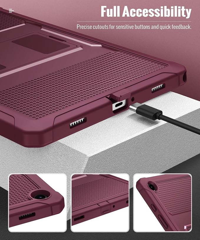 MoKo Case Fit Galaxy Tab A9 Plus 11-Inch 2023 (SM-X210/X216/X218), Shockproof Full Body Rugged Stand Back Cover Built-in Screen Protector Fit Galaxy Tab A9+ 11" 2023, Dark Red