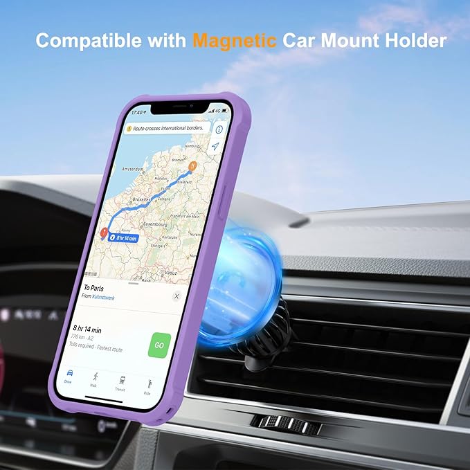 Compatible with iPhone 12 Case & iPhone 12 Pro Case with Invisible Magnetic Ring Stand [Compatible with Magnetic] [Military Drop Protection] Shockproof Hard Back Soft Edge 6.1 Inch, Purple