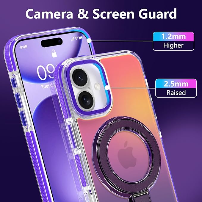 MOWIME Magnetic for iPhone 17 Case with Stand [Compatible with Magsafe] [Cute Fashion Fluorescent Design] [1 Screen Protector] Slim Translucent Matte Case for iPhone 17 6.3" 2025, Purple