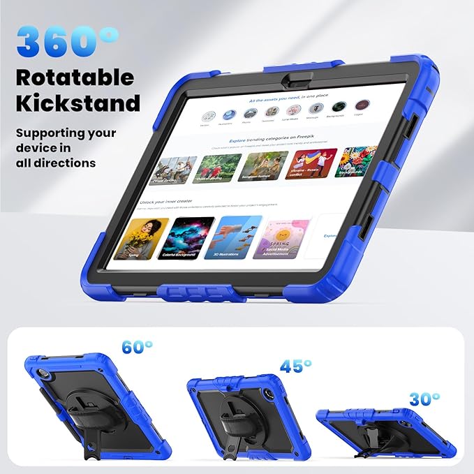 Case for Lenovo Tab K11 11'' 2024 / M11 TB330FU /Lenovo Xiaoxin Pad 2024 TB331FC, with Screen Protector, Hand Strap, Shoulder Strap, Rotating Stand Navy Blue