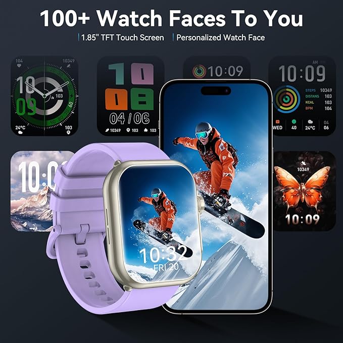 Smart Watch for Men Women, 1000 mAh 100 Day Battery Life, 1.85" Fitness Tracker Bluetooth Call/Make Calls, IP68 Waterproof, 120+ Sport Modes, 24/7 Heart Rate/Sleep Monitor Fitness Watch, iOS/Android