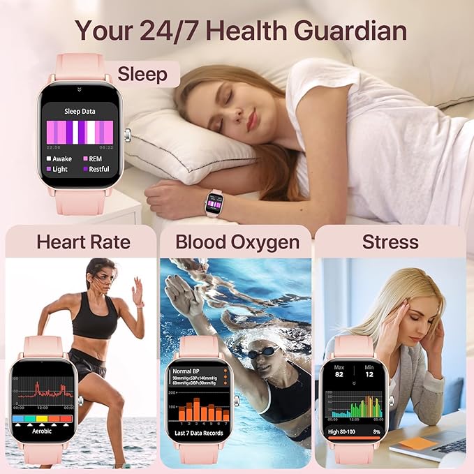 WalkerFit Smart Watch for Women/Men, 2.01'' HD Smartwatch with Bluetooth Call, 100+Sport Modes, Sleep Monitoring, IP67 Waterproof, Music Control for iPhone/Android, Fitness Tracker with Pedometer