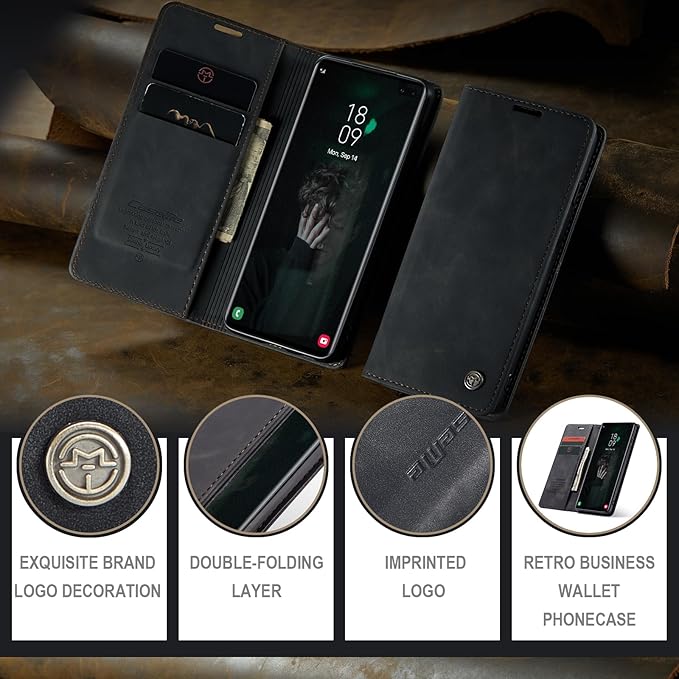 for Samsung Galaxy S10 Plus Case, Flip Wallet Leather Case with Card Holder Magnetic Closure Shockproof Kickstand Protective Phone Cases Cover for Samsung S10 Plus,Black