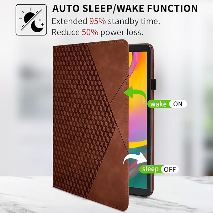 Rotating Case for Samsung Galaxy Tab A 10.1 2019 Model SM-T510/T515,360° Rotating Multi-Angle Viewing Stand Cover PU Leather Business Folio Protective Cases, Brown