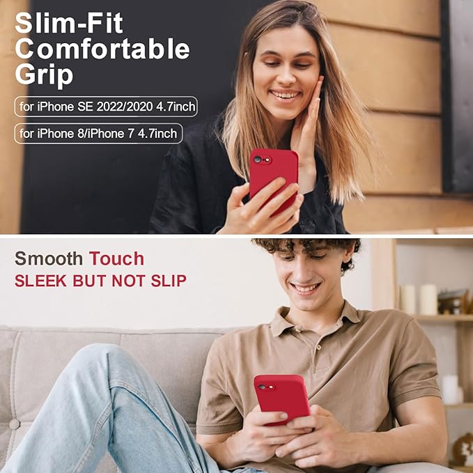 Vooii for iPhone SE Case 2022/3rd/2020,iPhone 8/7 Case, Upgraded Liquid Silicone with [Flat Edges] [Camera Protection] [Soft Anti-Scratch Microfiber Lining] Phone Case for iPhone SE - Red