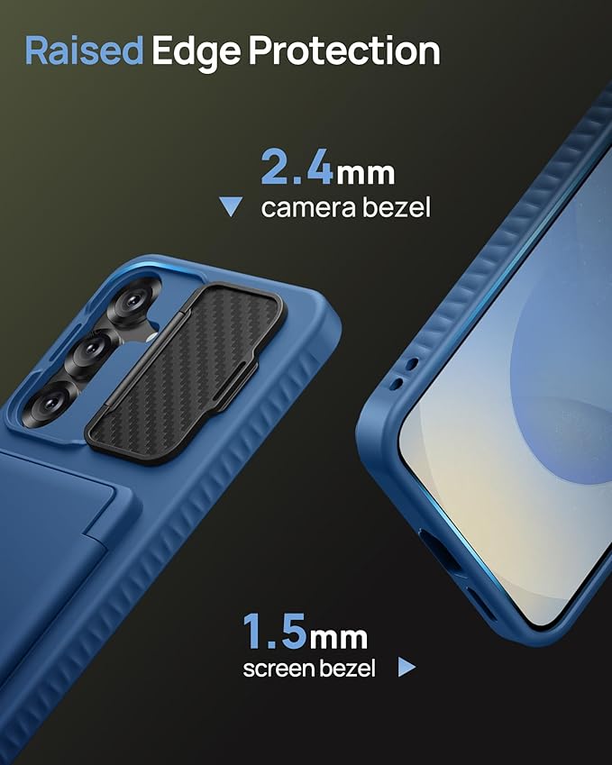 for Samsung Galaxy S25+ Plus Case with Card Holder, Built-in Stand & Camera Lens Cover, Shockproof Rugged Silicone Raised Edge Protective Wallet Phone Case for Samsung S25+ Plus 2025, Blue