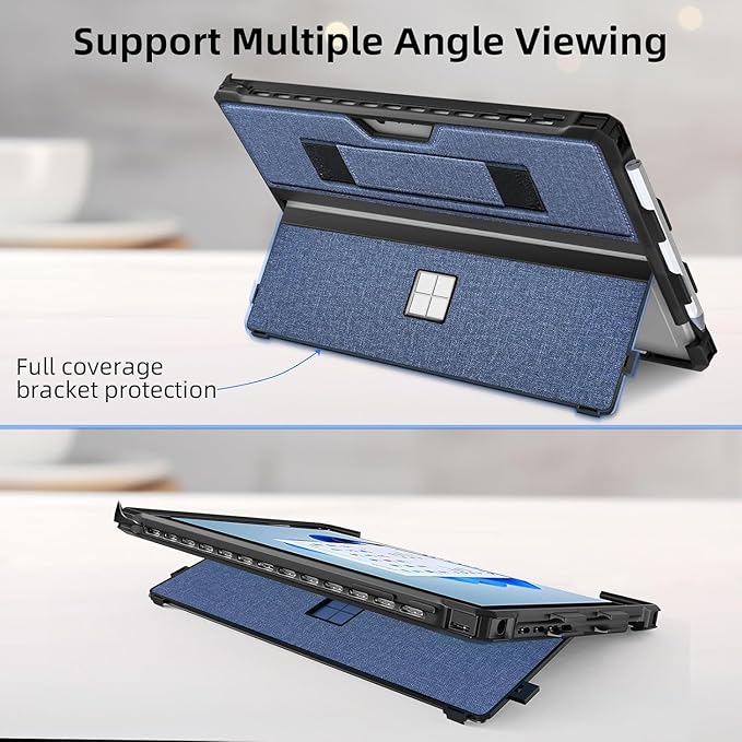 Case for 12.3" Microsoft Surface Pro 7+/7/6/5/4/Pro LTE Protective Rugged Cover Case, with Stylus Pen Holder and Hand Strap, Compatible with Type Cover Keyboard,Navy Blue