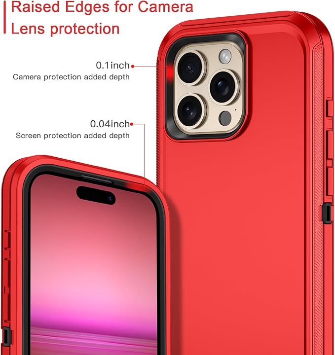 for iPhone 16 Pro Max Case Shockproof Dust/Drop Proof 3-Layer Full Body Protection [Without Screen Protector] Rugged Heavy Duty Cover Case for Apple iPhone 16 Pro Max 6.9" 2024,Red/Black