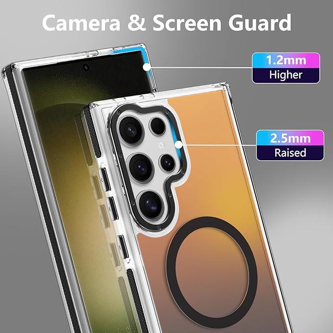 MOWIME Magnetic Case for Samsung Galaxy S23 Ultra [Compatible with Magsafe] [Cute Fashion Fluorescent Design] [1 Screen Protector] Slim Translucent Matte Case for Galaxy S23 Ultra 6.8", Black