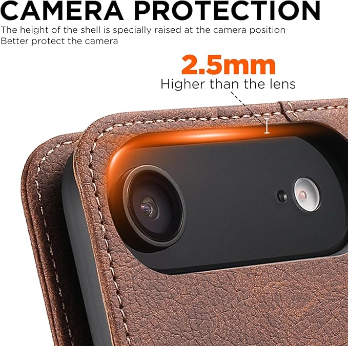 Leather Magnetic Wallet Case for iPhone 17 Compatible with MagSafe & Wireless Charging, 3 Card Slots & ID Holder, Kickstand, 360° Military Shockproof Protection Premium Brown