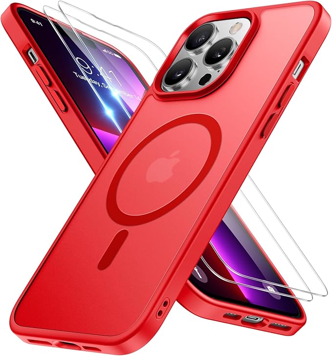Miracase Magnetic Series Designed for iPhone 13 Pro Case [Compatible with MagSafe] [with 2X Screen Protectors] Anti-Fingerprint, Magnetic Phone Case for iPhone 13 Pro 6.1 inch - Red