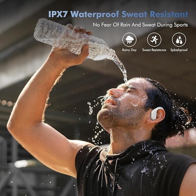 Bluetooth Headphones Wireless Earbuds with 75Hrs Playback, LED Display Charging Case, IPX7 Waterproof, Over-Ear Design Ear Buds for Sports/Running/Workout - White