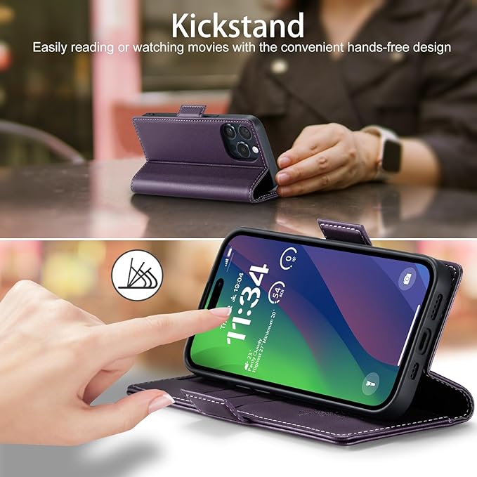 japezop iPhone 15 Pro 5G Wallet Case with [RFID Blocking],Card Holder Kickstand Magnetic,Leather Flip Case Wallet for iPhone 15 Pro 5G 6.1 Inch (Fashion Purple)