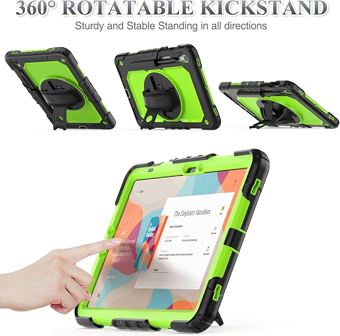 SEYMAC stock Case for Samsung Galaxy Tab S10 Lite / S10 FE / S9 FE 5G / S9 Tablet Case 10.9''/ 11'' Protective with Screen Protector, Pen Holder, 360 Rotate Stand, Hand Strap, Shoulder Strap, Green1