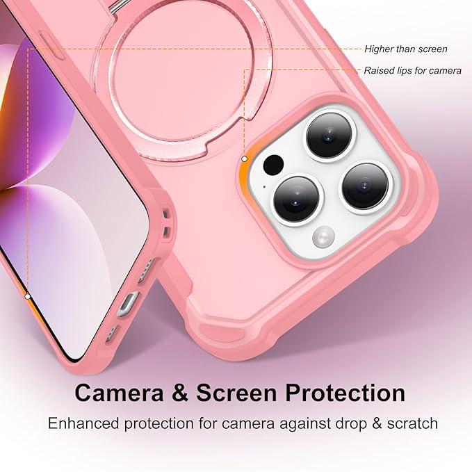 Compatible with iPhone 13 Pro Case with Invisible Magnetic Ring Stand [Compatible with Magnetic] [Military Drop Protection] Shockproof Slim Hard Back Soft Edge Case 6.1 Inch, Pink