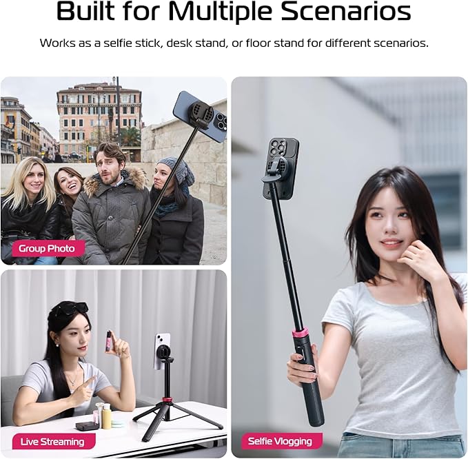 ULANZI 61'' Magnetic Selfie Stick Phone Tripod with Wireless Remote, Extendable Cell Phone Holder Stand, Compatible with MagSafe, Cellphone Tripod for iPhone 17 16 15 14 13 12 and Android Phones