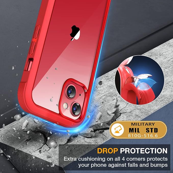Miracase Glass iPhone 13 Mini Case 5.4 inch, 2023 Upgrade Full-Body Clear Bumper Case with Built-in 9H Tempered Glass Screen Protector for iPhone 13 Mini, Red