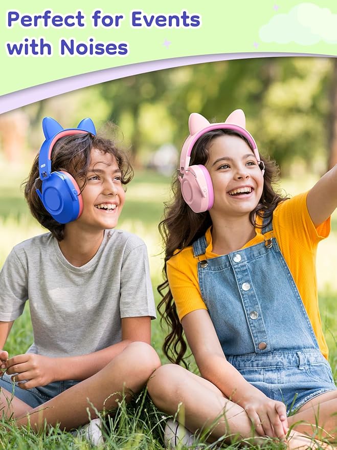 Dr.meter Noise Cancelling Headphones for Kids, SNR 32dB Kids Hearing Protection Earmuffs for Noise Reduction, Head Band Adjustable Ear Muffs for Autism Sensory, Outdoor Activity 2Pack Pink+Blue