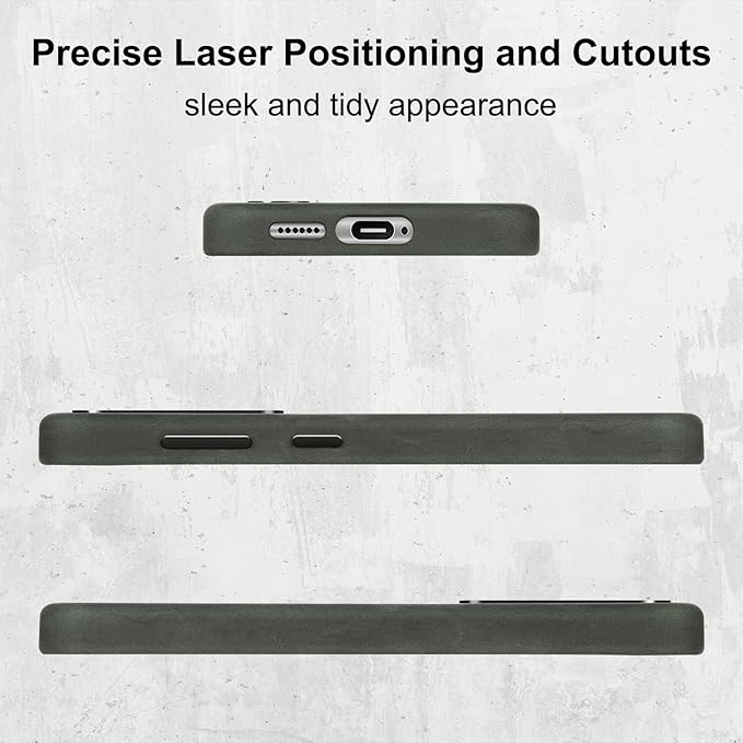 Belemay Leather Case for Samsung Galaxy S24 Compatible with Magsafe - Premium Crazy Horse Leather [Vintage Aesthetics] Unique Patina, Comfort Grip, Metal Buttons, Slim&Soft Cover (6.2") Rustic Green