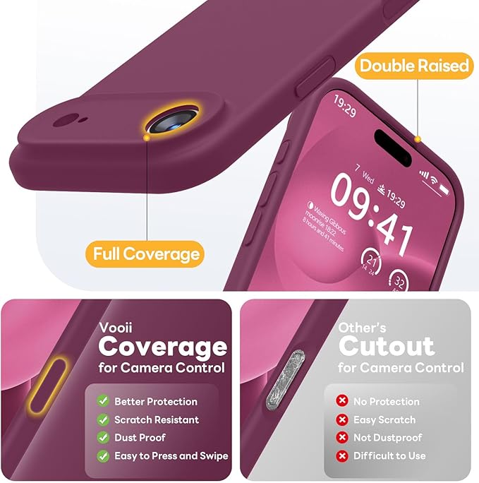 Vooii Magnetic Compatible with iPhone Air Case (Compatible with Magsafe) (Upgraded Camera Protection) Liquid Silicone Shockproof Full Body Protective Phone Cover for Women Men, WineRed, 6.5"